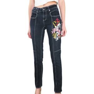 Y2k Jazzie Jeans Skinny High Rise Graffiti Tattoo Jeans Embellished 30"